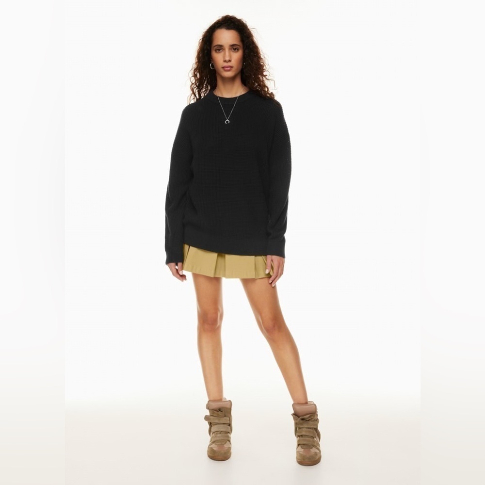 Aritzia Wilfred Free Hillside Sweater Black 100% Wool Crewneck Waffle Knit S